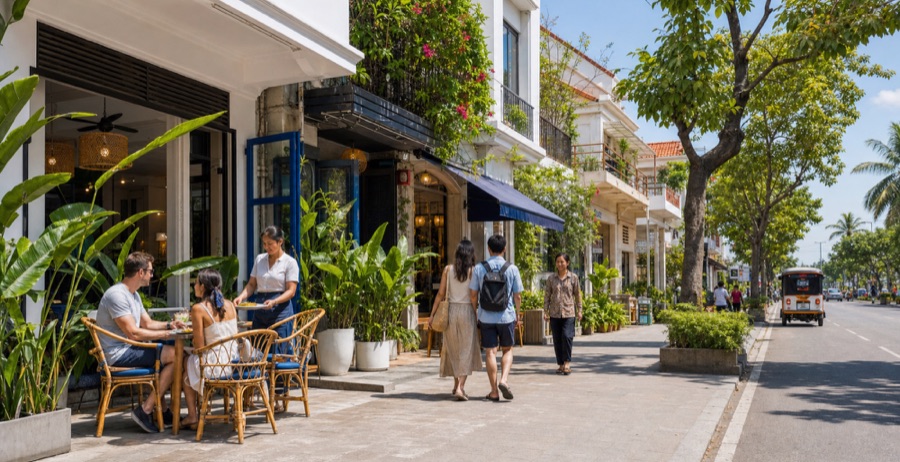 Illustrative Cambodia café street; follow our social channels for actual place features